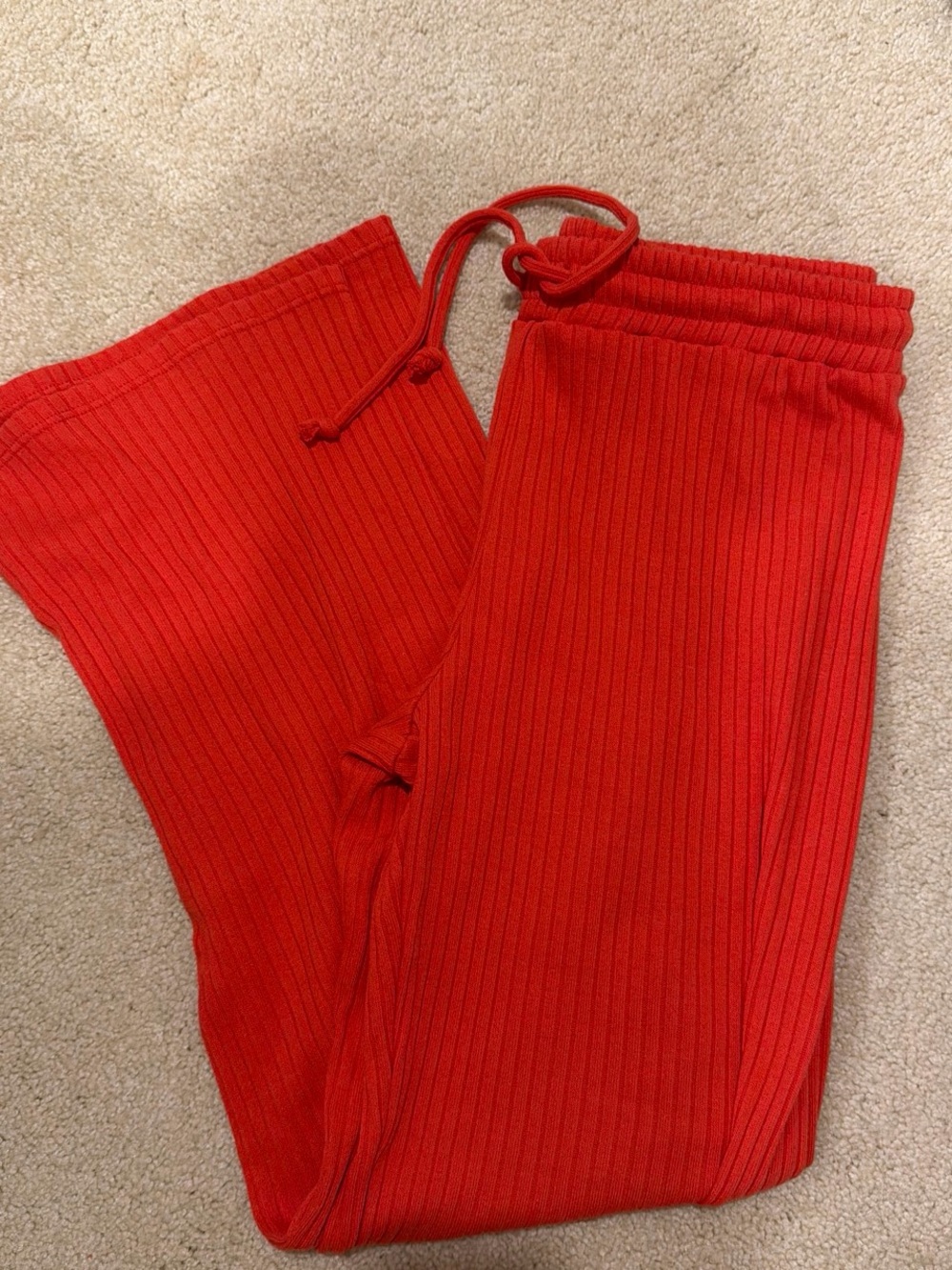 Ribbed Red Drawstring Lounge Pants